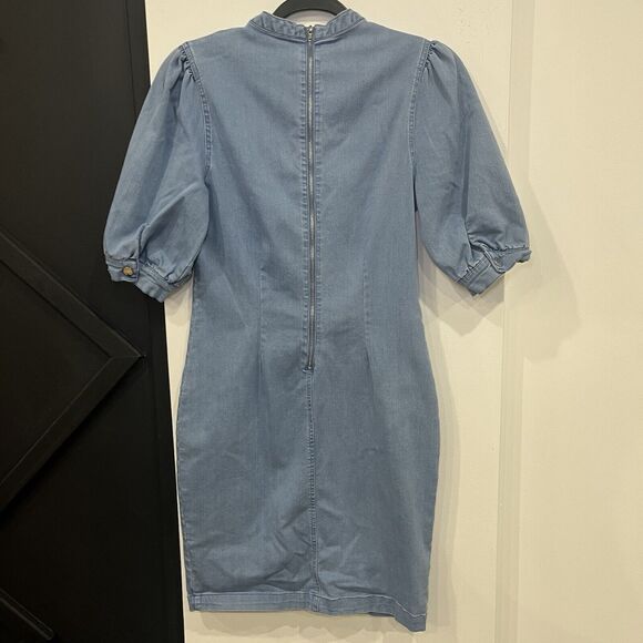 Bodycon Denim Cutout Above Knee Dress Puff Sleeves Size Large - Picture 5 of 7